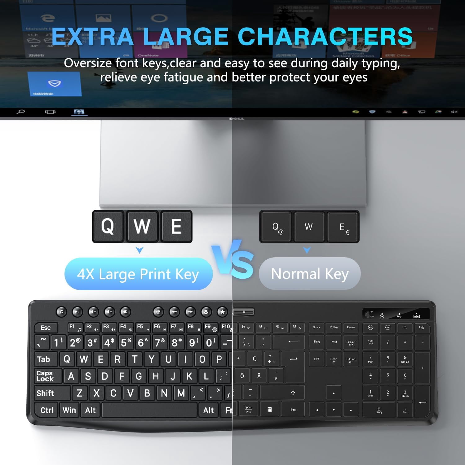 Large Print Computer System Large Print Computer Keyboard Wired with Type-C and USB A Dual ...