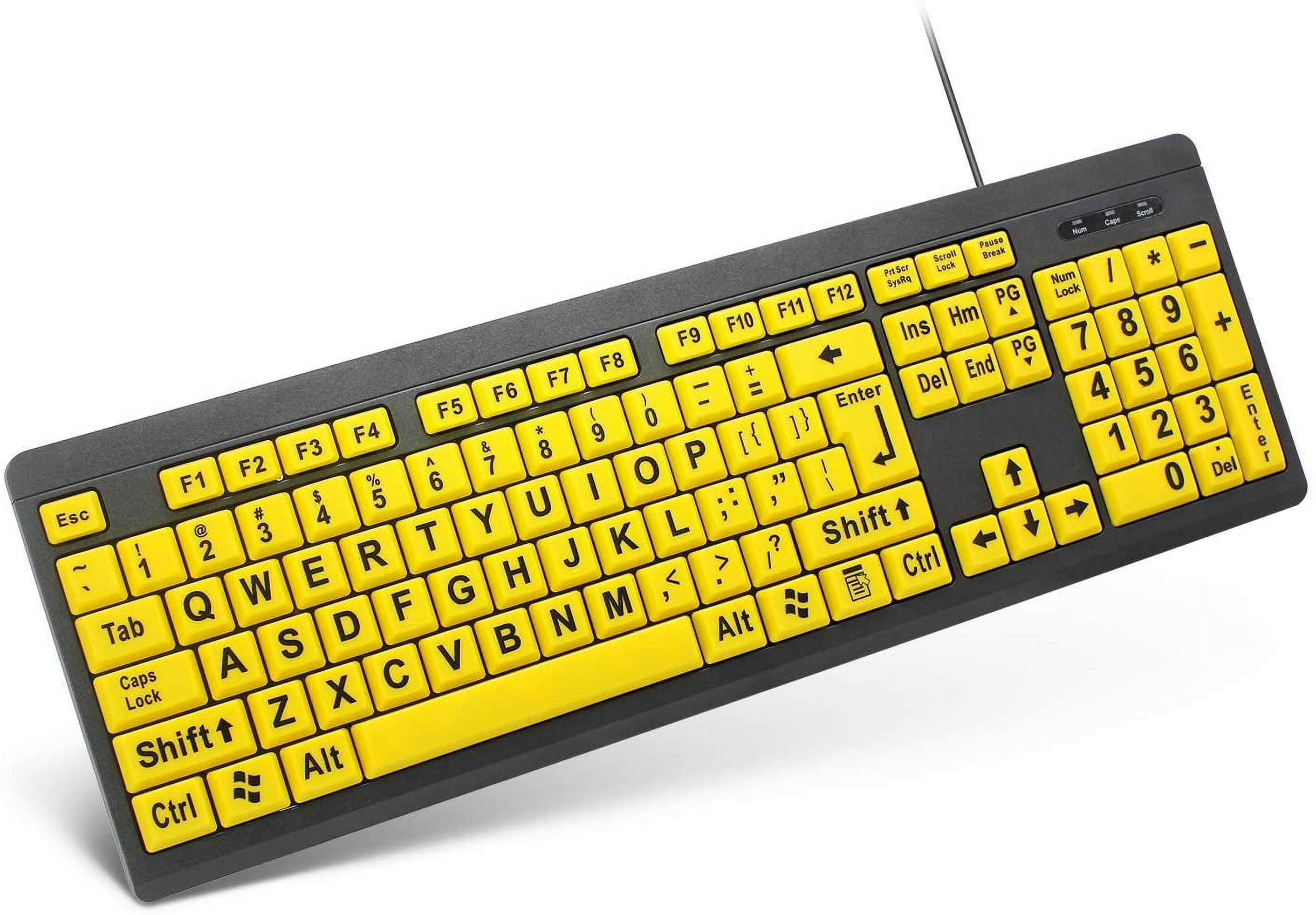 Large Print Computer Keyboard, Wired USB High Contrast Keyboard with Oversized Print Letters for Visually Impaired Low Vision Individuals (Yellow+Black),,F107495