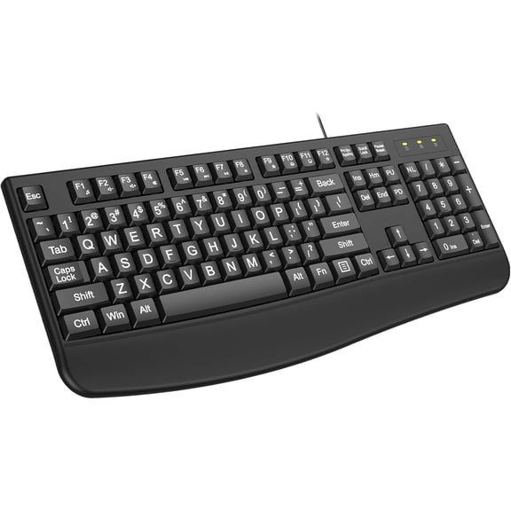 Large Print Ergonomic Keyboard, Full Size Keyboard with Wrist Rest, Silent Wired USB Computer Keyboard Oversized Letter Keys 4X Larger Easy to See & Type for Laptop, PC, Windows, Desktop