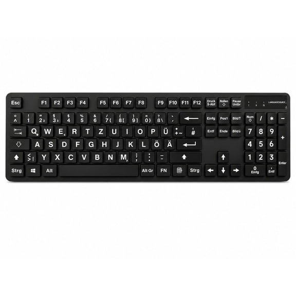 Large Print German Keyboard, German Qwertz language layout, Wired USB Computer Keyboards for Visually Impaired and Low Vision Individuals.