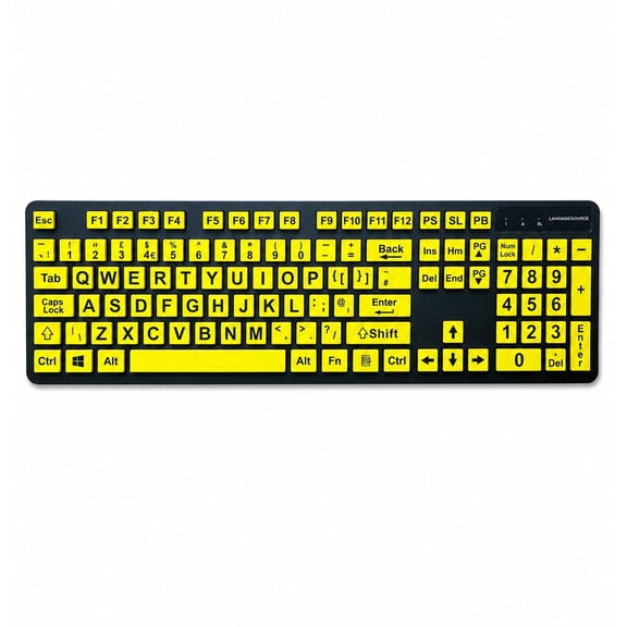 Large Print Keyboard, English UK language layout, Wired USB Computer Keyboards Yellow Keys for Visually Impaired and Low Vision Individuals.