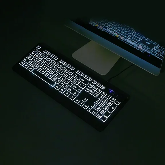 Large Print Keyboard With White Backlight, High Contrast USB Wired Computer Keyboard For Seniors And Low Vision Users,Black