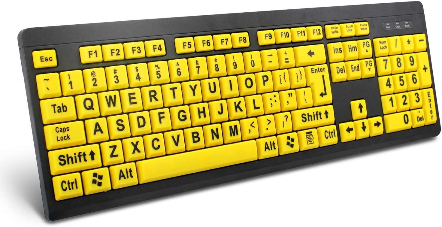 Large Print USB Keyboard for Computer, High Contrast Wired Keyboard ...