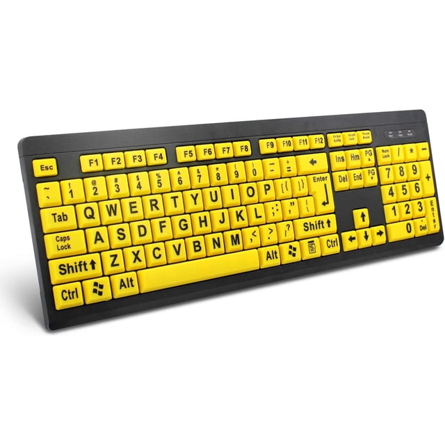 Large Print USB Keyboard for Computer, High Contrast Wired Keyboard ...