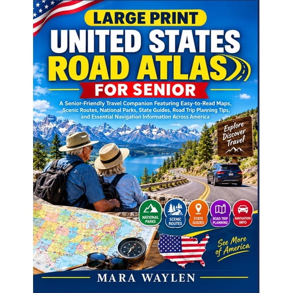 Large Print United States Road Atlas for Senior, (Paperback)