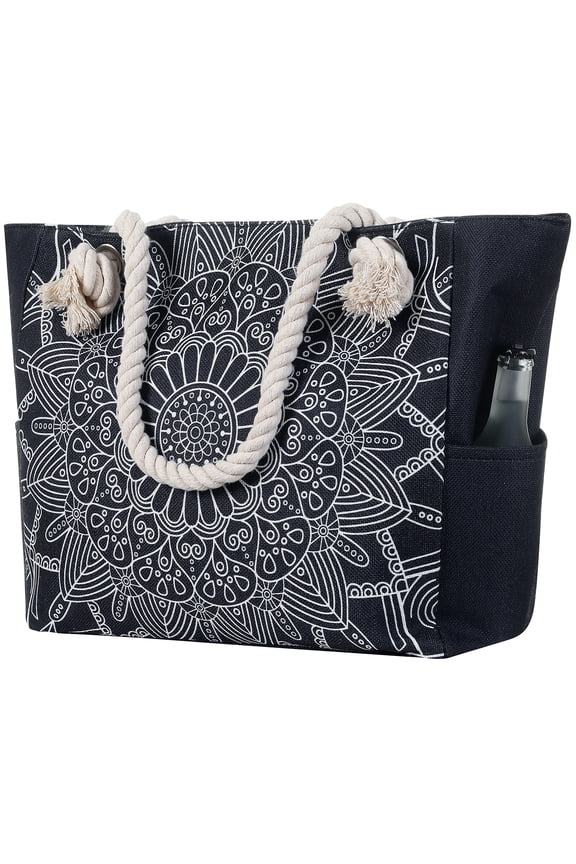 Large Printed Beach Bag Totes for Women Vacation Waterproof Sandproof Personalized Girl Canvas Beach Tote Bags with Zipper Pockets For Swim Pool Gym Hiking Picnic Travel Necessities Bride Handbag Gift