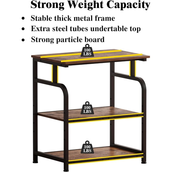 Large Printer Stand with Adjustable Shelf, 3-Tier Rolling Printer Cart with Wheels, Heavy-Duty Wood Printer Table for Home Office, Heat Press and Laser (Rustic Brown)$$Office