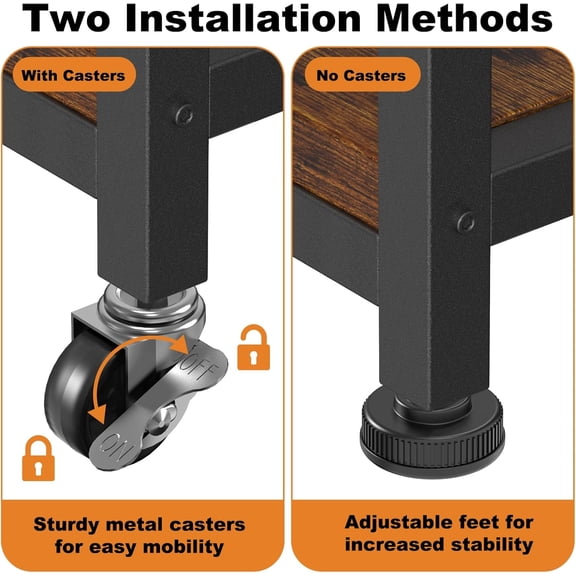 Large Printer Stand with Storage Drawer, 5 Adjustable Shelf & 3-Tier Rolling Cart with Industrial Wheels for Desk, Mobile Printer Table for Home Office Fits 3D Printer Scanner Fax Rustic Brown