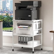 Large Printer Stand with Storage Shelf, 23.6" W x 18.9" D Printer Cart with Wheels, 3 Tier Mobile Printer Table for Home Office,Stands for Heat Press Scanner Fax White