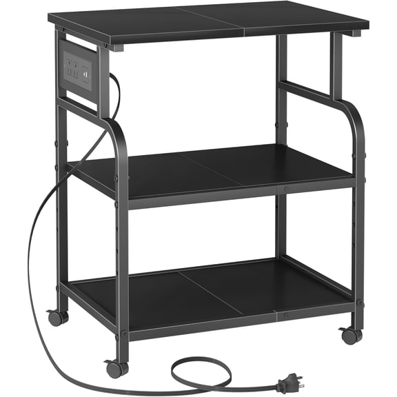 Large Printer Stand with Power Outlet/Adjustable Storage Shelf, Rolling Cart with Wheels, Printer Table for Home Office 3D Printer/Heat Press/Laster