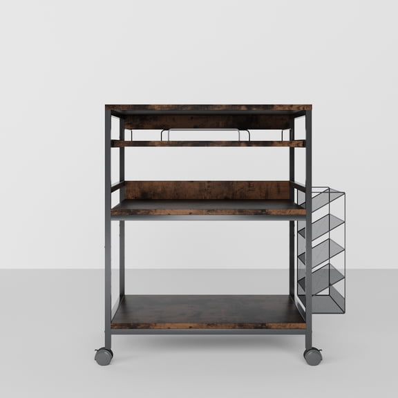 Large Printer Stand with Sliding Tray, 5 Adjustable Heights 4 Tier Printer Table with Wheels, Rolling Printer Cart with Storage Shelf