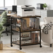Large Printer Stand with Storage Shelf, Mobile Printer Cart with Wheels, 3 Tier Table for Home Office, Stands for Heat Press Scanner Fax, Brown