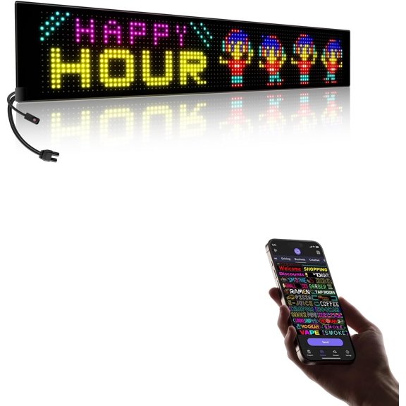 Large Programmable LED Sign, P10 Resolution Indoor Windows LED Signs, APP, for Business Bars Gaming Rooms Restaurants Festivals (39"x 8")