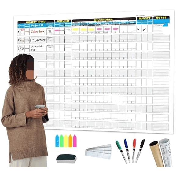 Large Project Management Vision Board, 36"x45" Office Whiteboard for Scheduling & Tracking Progress, Laminated Wall Planner for Managers & Entrepreneurs$$Office