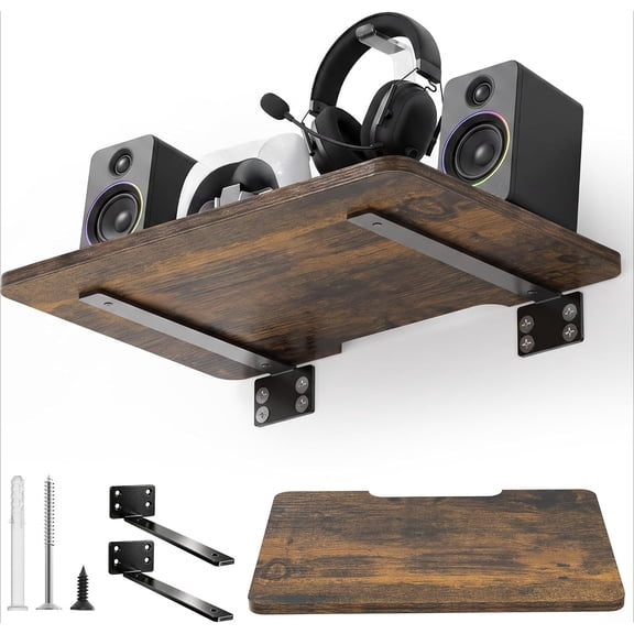 Large Projector Wall Mount Shelf 16.9" Heavy Duty Wood Media Floating Shelf Holds Up to 22lbs