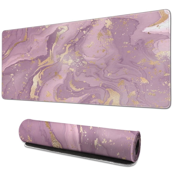 Large Protective Desk Mat in Cute Pink - 31.5 x 11.8 Inch Rose Gold Marble Mouse Pad