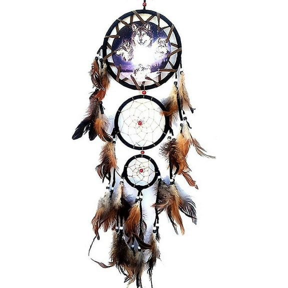 Large Protective Wolf Dreamcatcher With Feathers,