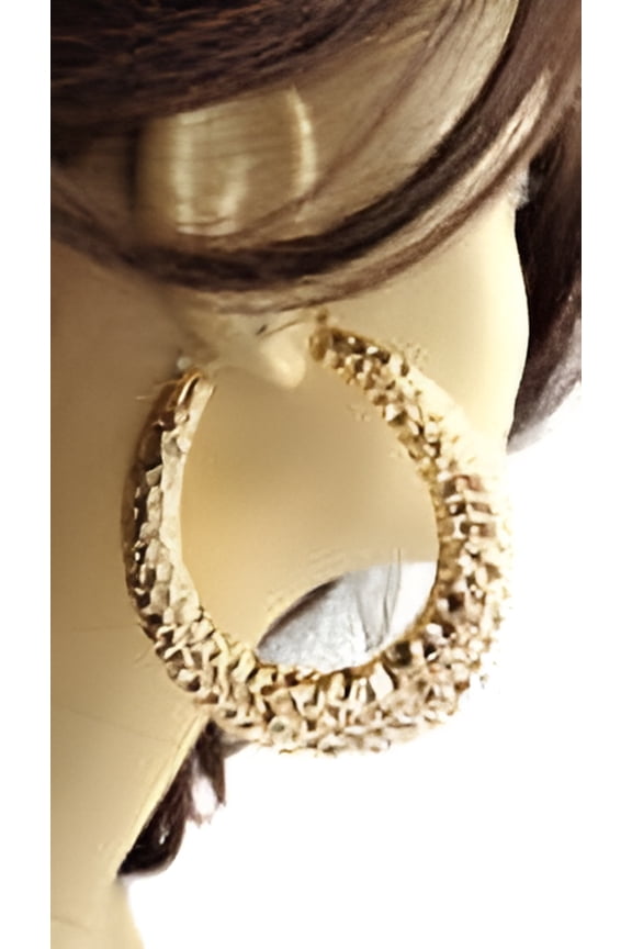 Large Puffed Hammered Texture Gold tone Hoop Earrings 3 inch