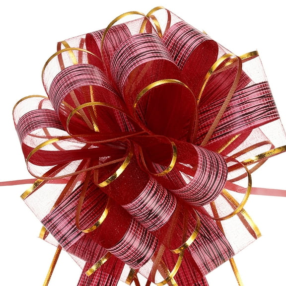 Large Pull Bow Gift Wrapping Bows Ribbon Organza for Wedding Baskets Presents Christmas Party Wine Red-8 Inch