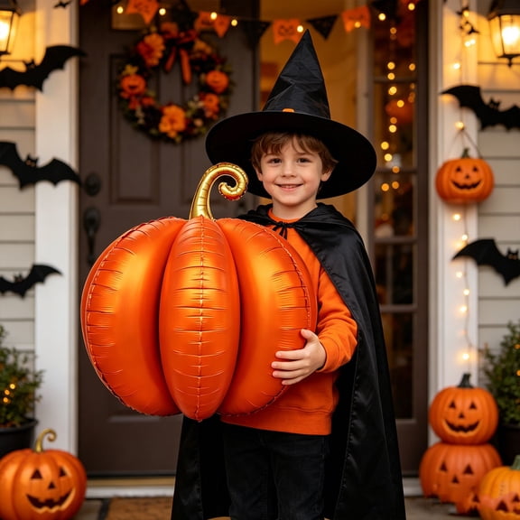 Large Pumpkin Balloon 3D Inflatable Metallic Pumpkin Fall Halloween Foil Balloon for Party Front Door Table Centerpiece Autumn Harvest Photo Booth Decor