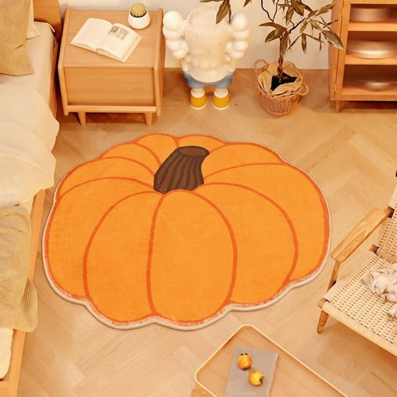 Large Pumpkin Bath Mat - Non Slip Rubber Backing Washable Soft Floor Carpet for Bathroom Decor