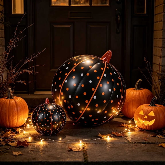 Large Pumpkin Foil Balloons, Plaid Stripe Polka Dot Halloween Fall Harvest Party Decor Balloons for Thanksgiving Birthday Baby Shower Indoor Outdoor Photo Props,18"