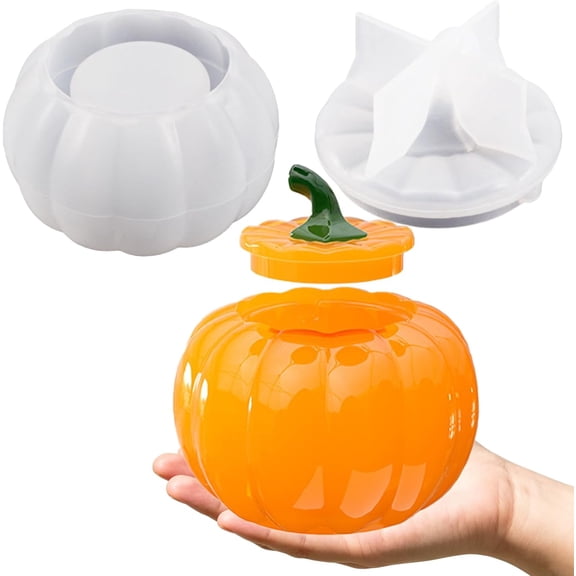 Large Pumpkin Jar Resin Mold, Halloween Silicone Resin Mold for DIY 3D Pumpkin Storage Box Candy Container Candle Holder Mold with Stem Handle for Halloween Party Decor and Fall Crafts