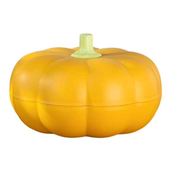 Large Pumpkin Snack Tray with Lid, Double-Layer 3-Compartment Serving Container, PP Plastic Candy Box for Halloween Christmas Party (Yellow)