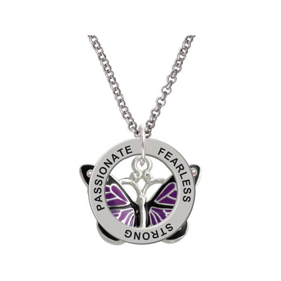 Large Purple Butterfly with 6 AB Crystals Passionate Fearless Strong Affirmation Ring Necklace