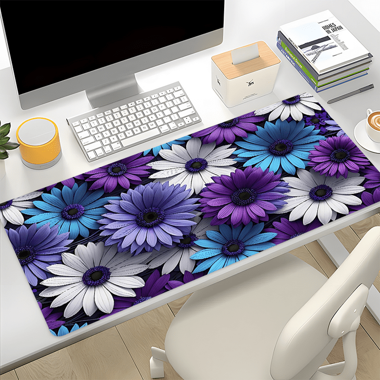 Large Purple Daisy Flower Rubber Mouse Pad - Non-Slip Oblong