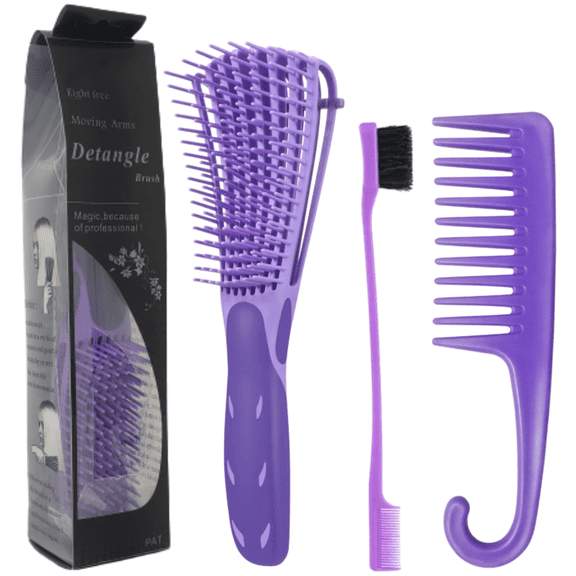 Large Purple Detangling Brush for Curly Afro Thick Wavy Hair Wet and Dry Brush + Detangling Comb Edge Brush
