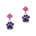 thumbnail image 1 of Large Purple Paw Hot Pink Crystal Diamond-Shape Earrings, 1 of 1