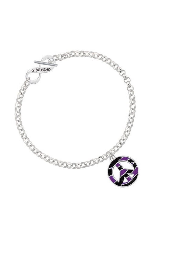 Large Purple Tiger Print Peace Sign & Beyond Infinity Toggle Chain Bracelet