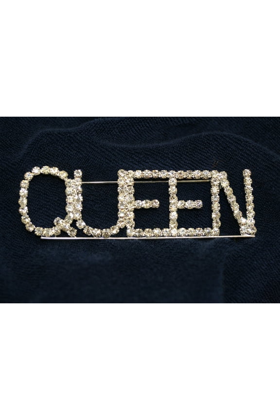 Large QUEEN Crystal Rhinestone in Block Letters Pin Brooch New