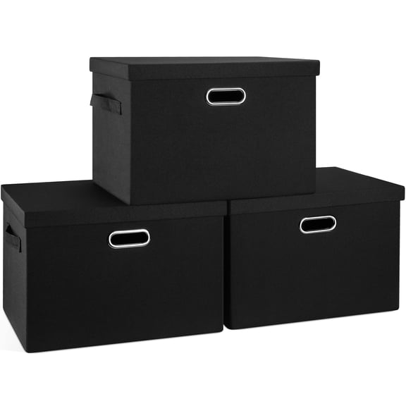 Large Quart Collapsible Stackable Storage Bins with Lids, 3 Packs Beige Linen Fabric Closet Boxes with Lids, Storage Cube Baskets Container Organizers for Bedroom Office
