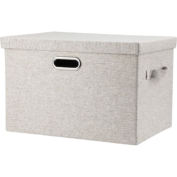 Large Quart Stackable Storage Bins with Lids Packs Linen Fabric Closet Boxes with Lids Storage Baskets Container Organizers for Bedroom