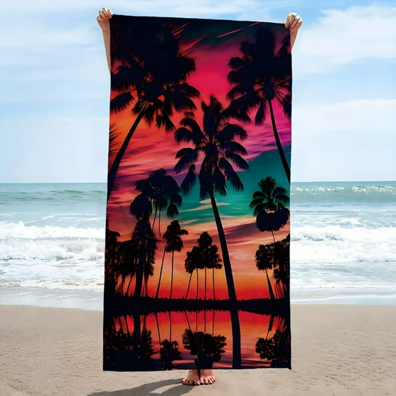 Large Quick-Dry Beach Towel Tropical Coconut Tree Print Beach Towel, Large Quick-Dry Bath Mat, Super Absorbent Travel Pool Diving Surfing Yoga Camping Towel, Polyester Knit Fabric, Coastal Theme, Holi