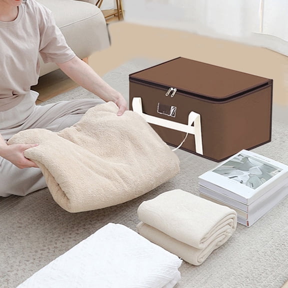 Large Quilt Storage Bag | Non-Woven Fabric Organizer for Blankets, Clothes & Travel | 15x8x8in Moving Packing Bag | Dormitory & Bedroom Organization | Brown