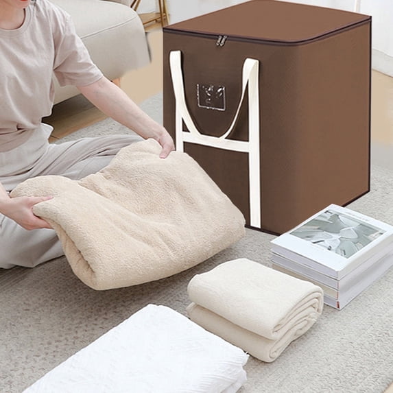Large Quilt Storage Bag | Non-Woven Fabric Organizer for Blankets, Clothes & Travel | 15x8x8in Moving Packing Bag | Dormitory & Bedroom Organization | Brown