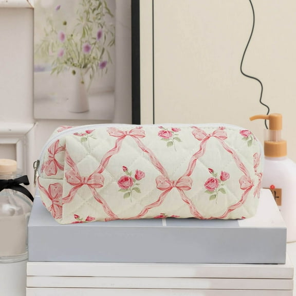 Large Quilted Makeup Bags for Ladies and Girls - Cute Flirty Floral Design Ideal for Travel and Toiletry Needs