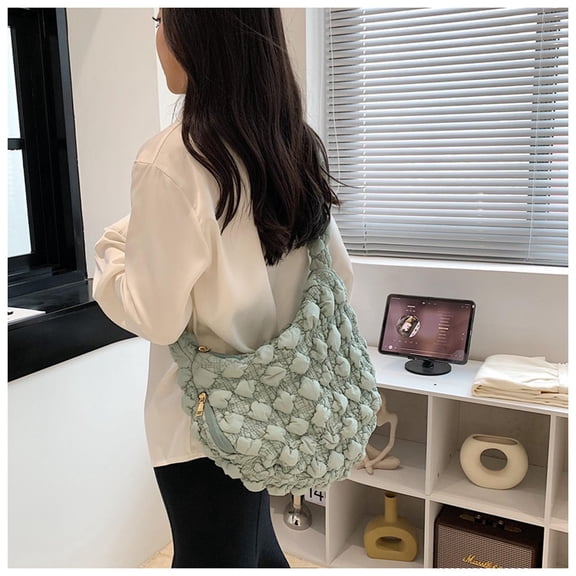 Large Quilted Tote Bag,Tote Bag for Women,Soft Puffer Tote Bag Lightweight Designer Pleated Bags Handbag Puff Bags Tote Bag for Women Leather Tote Bag(Mint 13in)