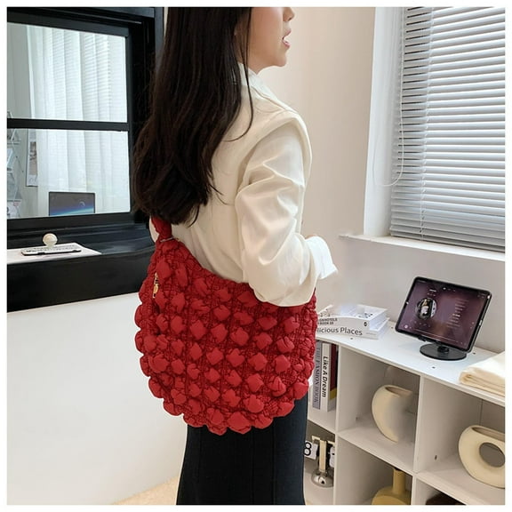 Large Quilted Tote Bag,Tote Bag for Women,Soft Puffer Tote Bag Lightweight Designer Pleated Bags Handbag Puff Bags Tote Bag for Women Leather Tote Bag(Red 13in)