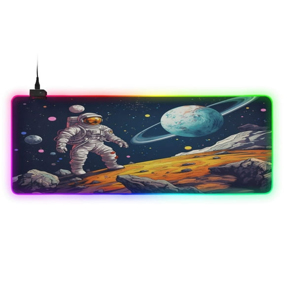 Large RGB Gaming Mouse Pad Led Glowing Mousepad Non-Slip Rubber Base 13 Light Modes 31.5x11.8 Astronaut Walk on Planet