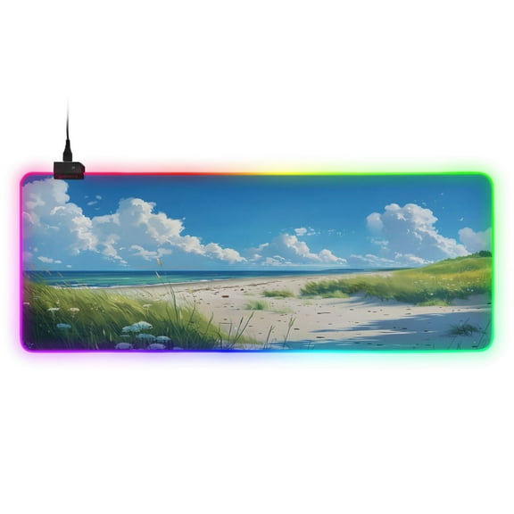 Large RGB Gaming Mouse Pad Led Glowing Mousepad Non-Slip Rubber Base 13 Light Modes 31.5x11.8 Beach Cloud Sea
