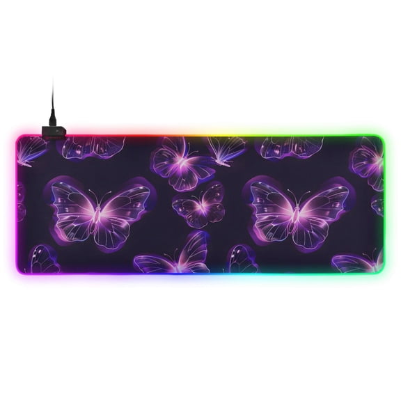 Large RGB Gaming Mouse Pad Led Glowing Mousepad Non-Slip Rubber Base 13 Light Modes 31.5x11.8 Beautiful Butterflies Outline