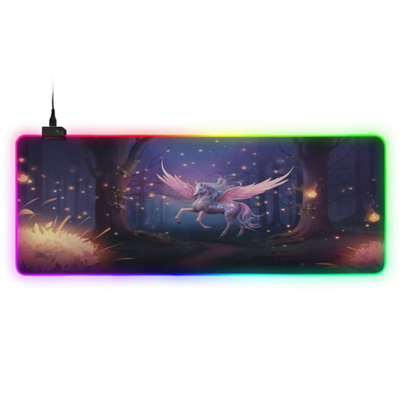 Large RGB Gaming Mouse Pad Led Glowing Mousepad Non-Slip Rubber Base 13 Light Modes 31.5x11.8 Beautiful Unicorn in Forest