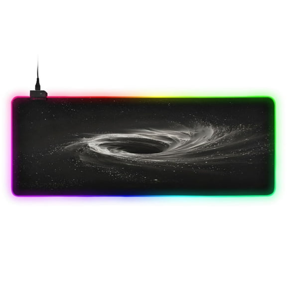 Large RGB Gaming Mouse Pad Led Glowing Mousepad Non-Slip Rubber Base 13 Light Modes 31.5x11.8 Black Hole