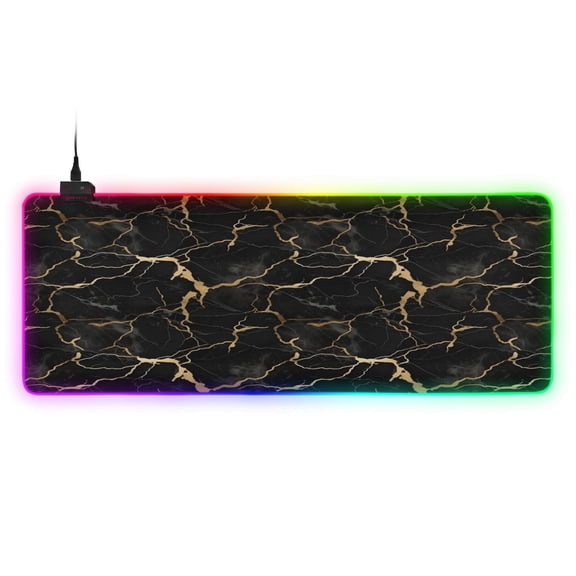 Large RGB Gaming Mouse Pad Led Glowing Mousepad Non-Slip Rubber Base 13 Light Modes 31.5x11.8 Black and Gold Marble