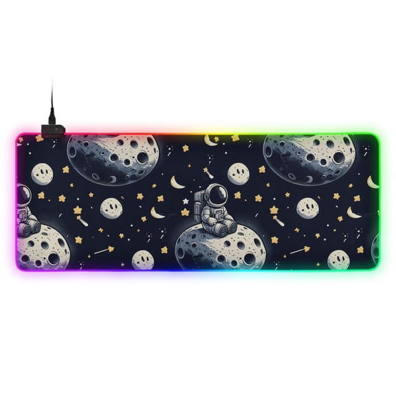 Large RGB Gaming Mouse Pad Led Glowing Mousepad Non-Slip Rubber Base 13 Light Modes 31.5x11.8 Cartoon Astronaut on Moon