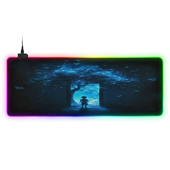 Large RGB Gaming Mouse Pad Led Glowing Mousepad Non-Slip Rubber Base 13 Light Modes 31.5x11.8 Child Stand in Front Of Door